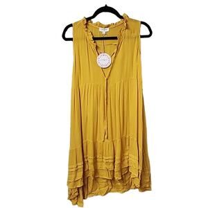 UMGEE Yellow Sleeveless Tierred Mini Dress Womens Size Small NEW